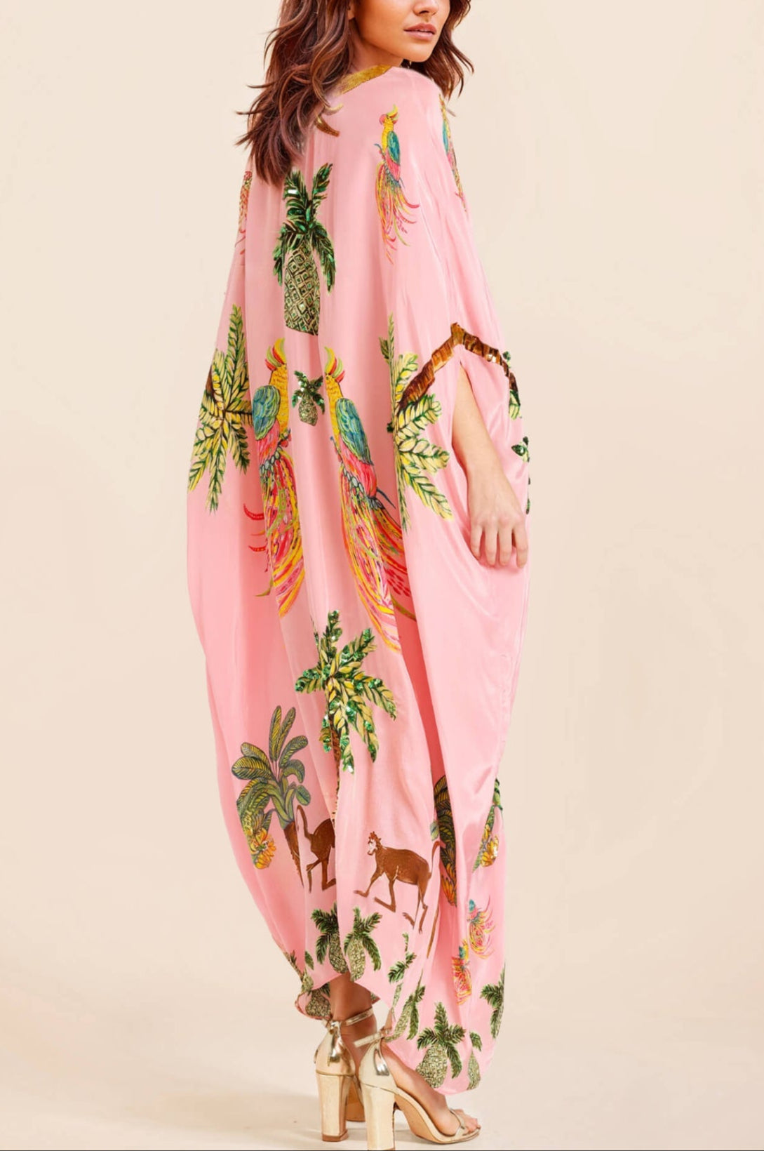 Unieke Jurk met Drop Shoulder Mouwen en Kokosnootboomprint