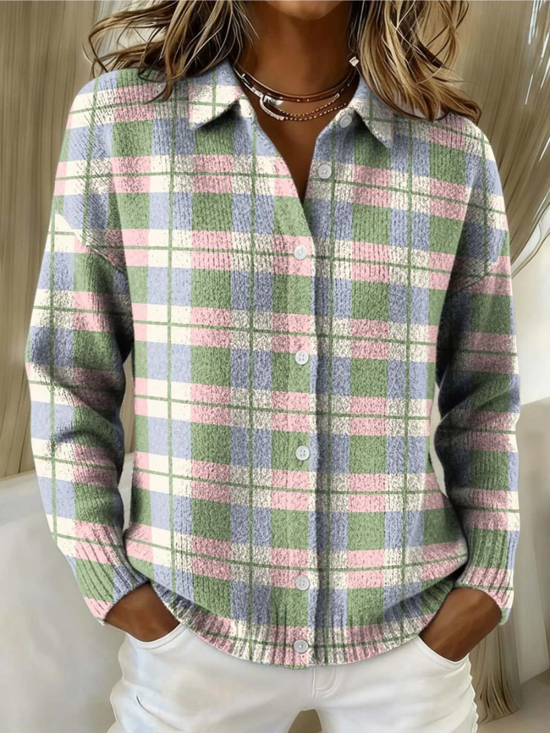 Margot | Pastel Geruite Knopen Cardigan