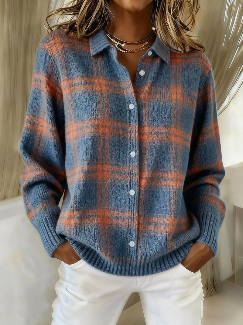 Zafira | Warme Blauwe Geruite Cardigan